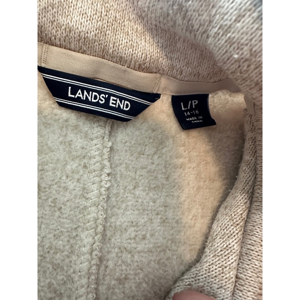 Lands' End tan zip snap fleece winter jacket coat-LP petite oatmeal - Picture 7 of 9